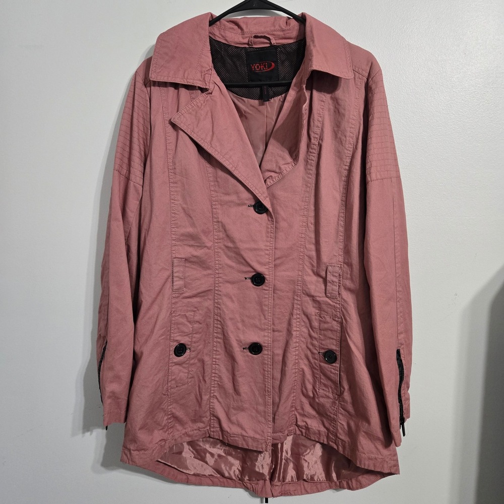 V#52 Yoki Pink Cotton Blend Double Breasted Utility Trench Coat Jacket Women's L